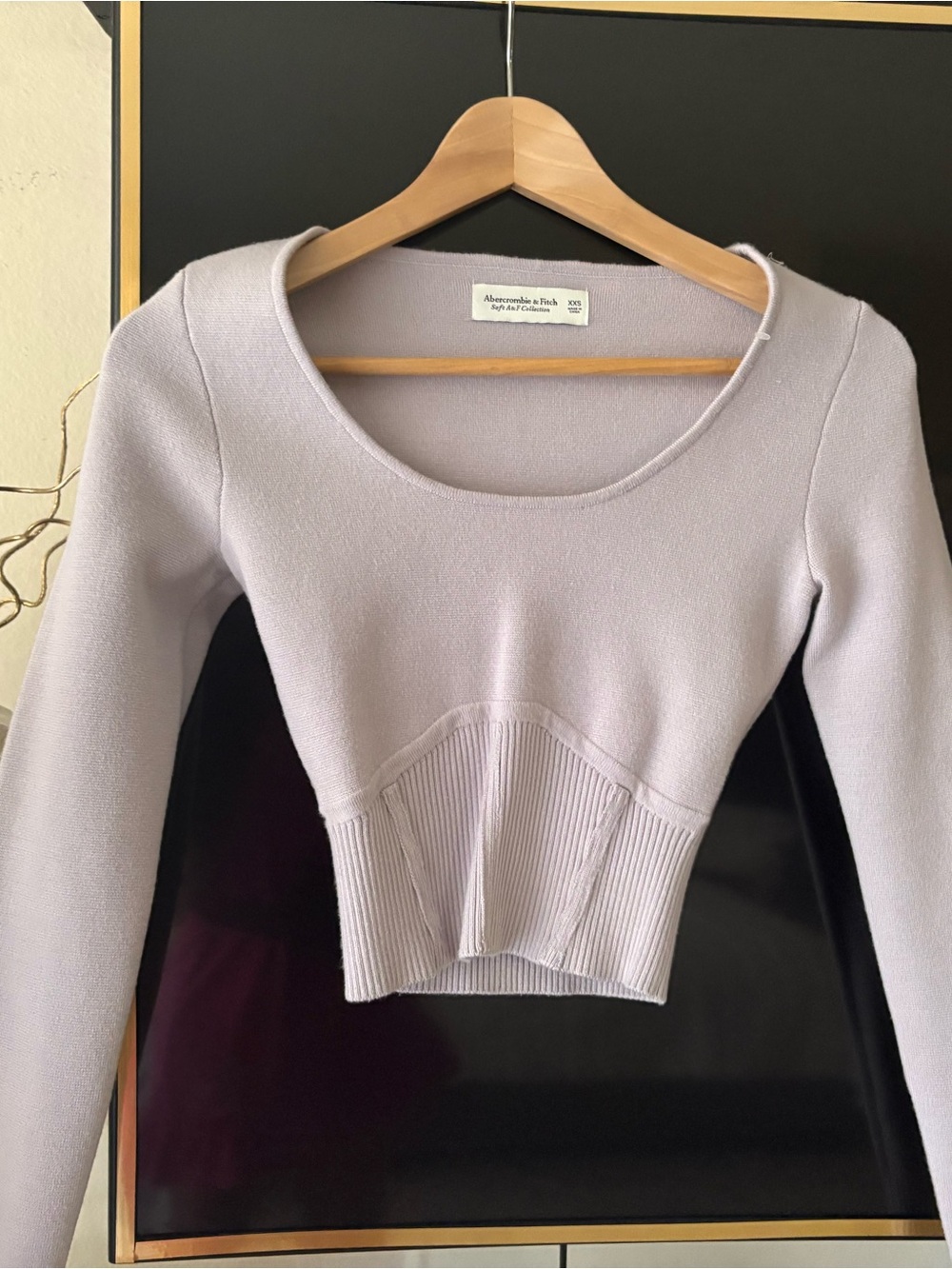 Abercrombie & Fitch Lavender Scoop Neck Cropped Long Sleeve Top